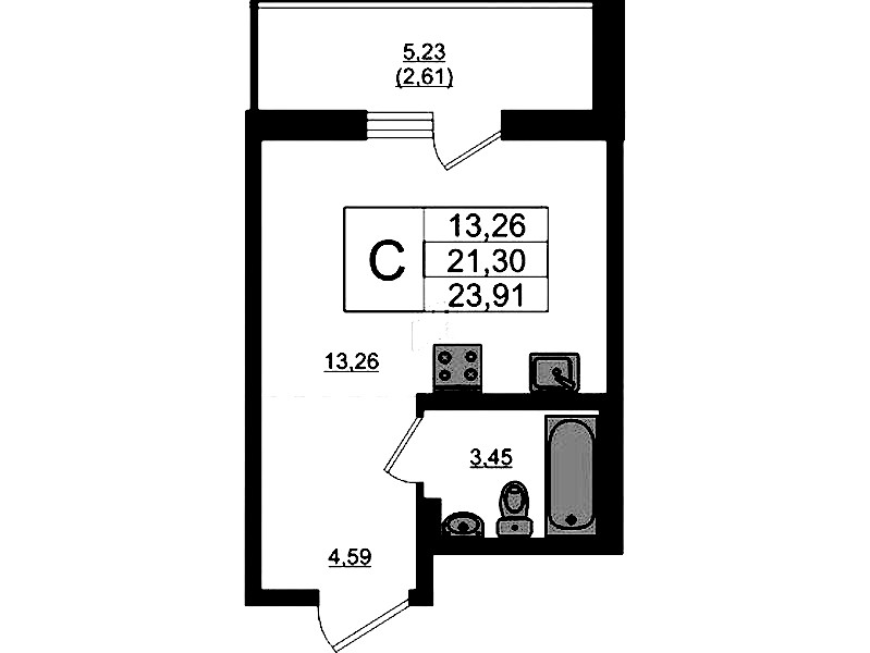 Квартира студия 23.91 м², 13/17 эт., ЖК «Стороны Света 2»